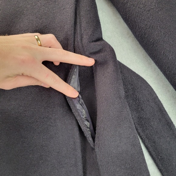 Reiss Bridget Wool Blend Blindseam Coat Black Waist Tie Size 12 Classic Designer - Picture 10 of 12